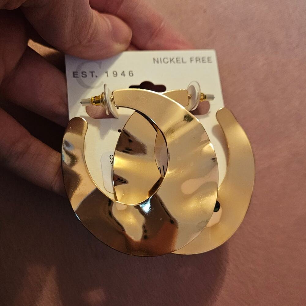 C Est. 1946 Hammered Gold-Tone Mixed Metal Hoop Earrings